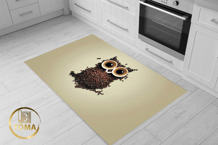فرش آشپزخانه با کابینت قهوه ای