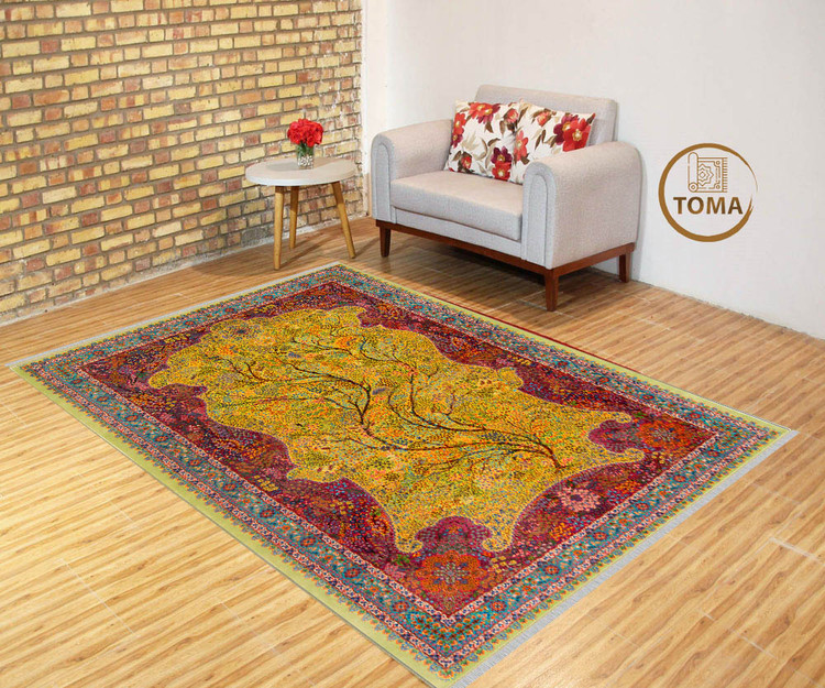 فرشینه طرح فرش ابریشمی کد A033 مخمل تُرک زیره استُپ دار، نرم و لطیف