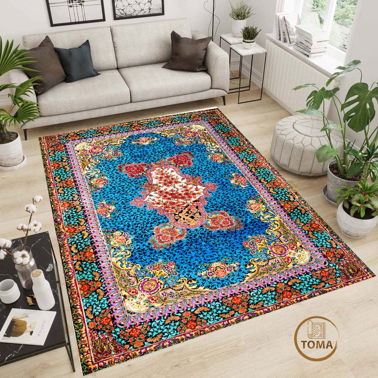 فرشینه طرح فرش ابریشمی کد A049 مخمل تُرک زیره استُپ دار، نرم و لطیف