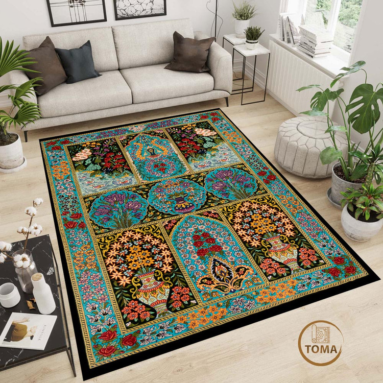فرشینه طرح فرش ابریشمی کد A051 مخمل تُرک زیره استُپ دار، نرم و لطیف