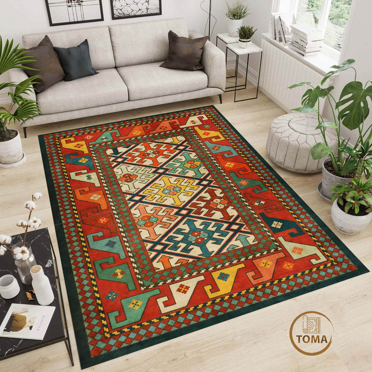 فرشینه طرح فرش ابریشمی کد A052 مخمل تُرک زیره استُپ دار، نرم و لطیف