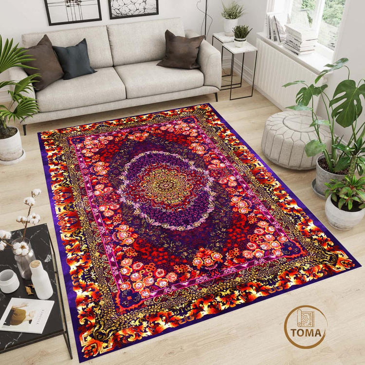فرشینه طرح فرش ابریشم کد A057 قابل شستشوی راحت با ضمانت یکساله کیفیت و رنگ