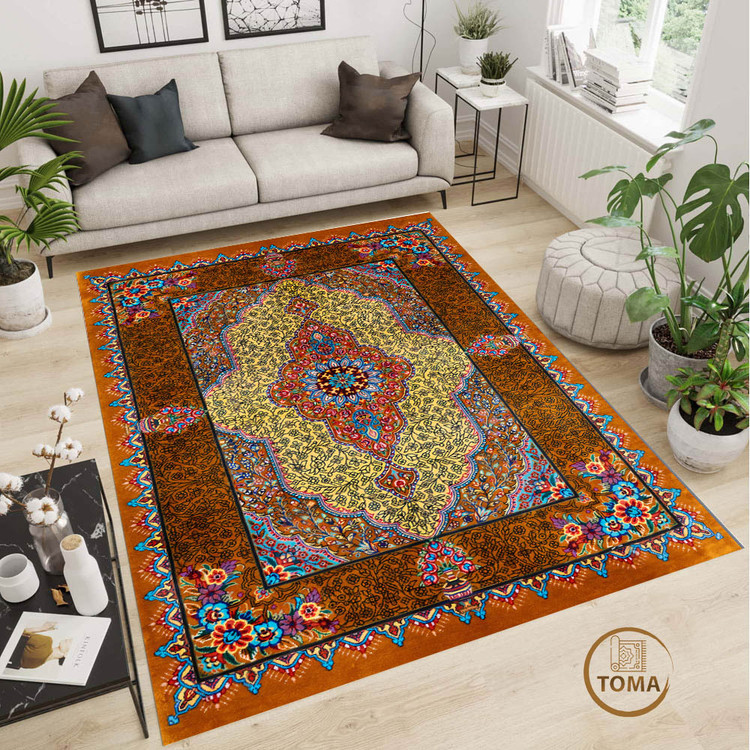 فرشینه طرح فرش ابریشم کد A062 قابل شستشوی راحت با ضمانت یکساله کیفیت و رنگ