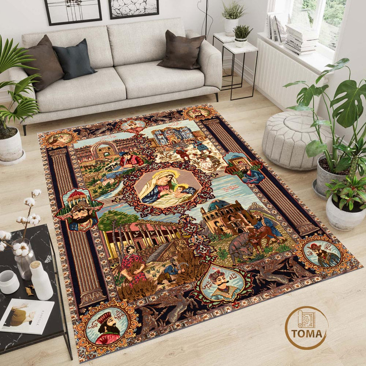 فرش ابریشم مدرن کد A069 قابل شستشوی راحت، پشت نمد 1000 گرم ضد سُر