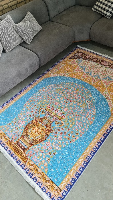 فرشینه طرح فرش ابریشمی کد A019 مخمل تُرک زیره استُپ دار، نرم و لطیف