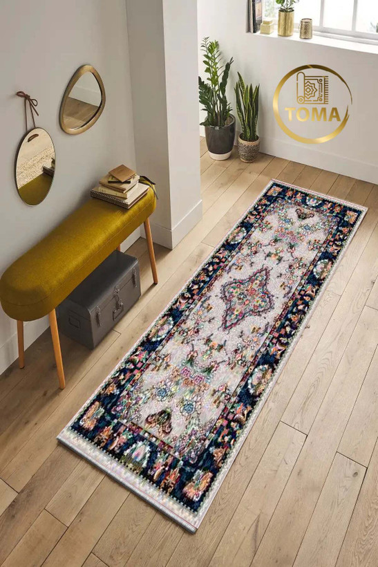 خرید اینترنتی فرشینه راهرویی مدرن کد R174 قابل شستشوی راحت، سبک و لایه پشت استُپ دار
