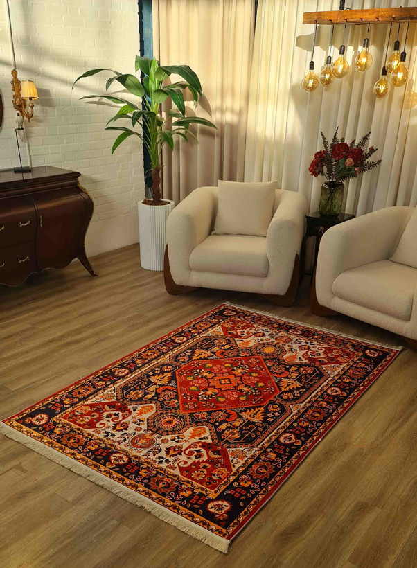 فرشینه طرح سنتی کد O126 کیفیت بالا رویه مخمل شانل ضد حساسیت با زیره ضد لغزش