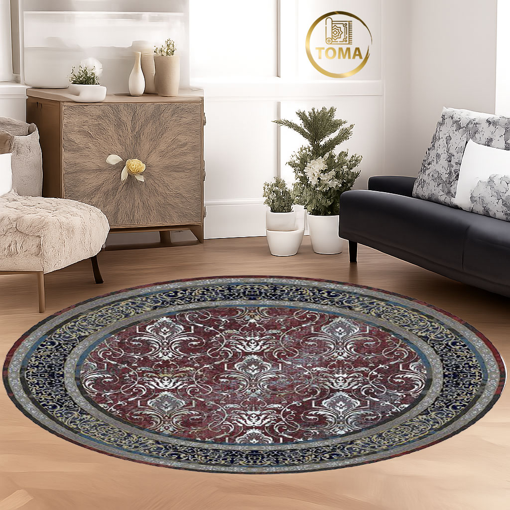 فرشینه  گِرد هال و پذیرایی کد D205 رویه مخمل درجه یک استپ دار بدون سُر