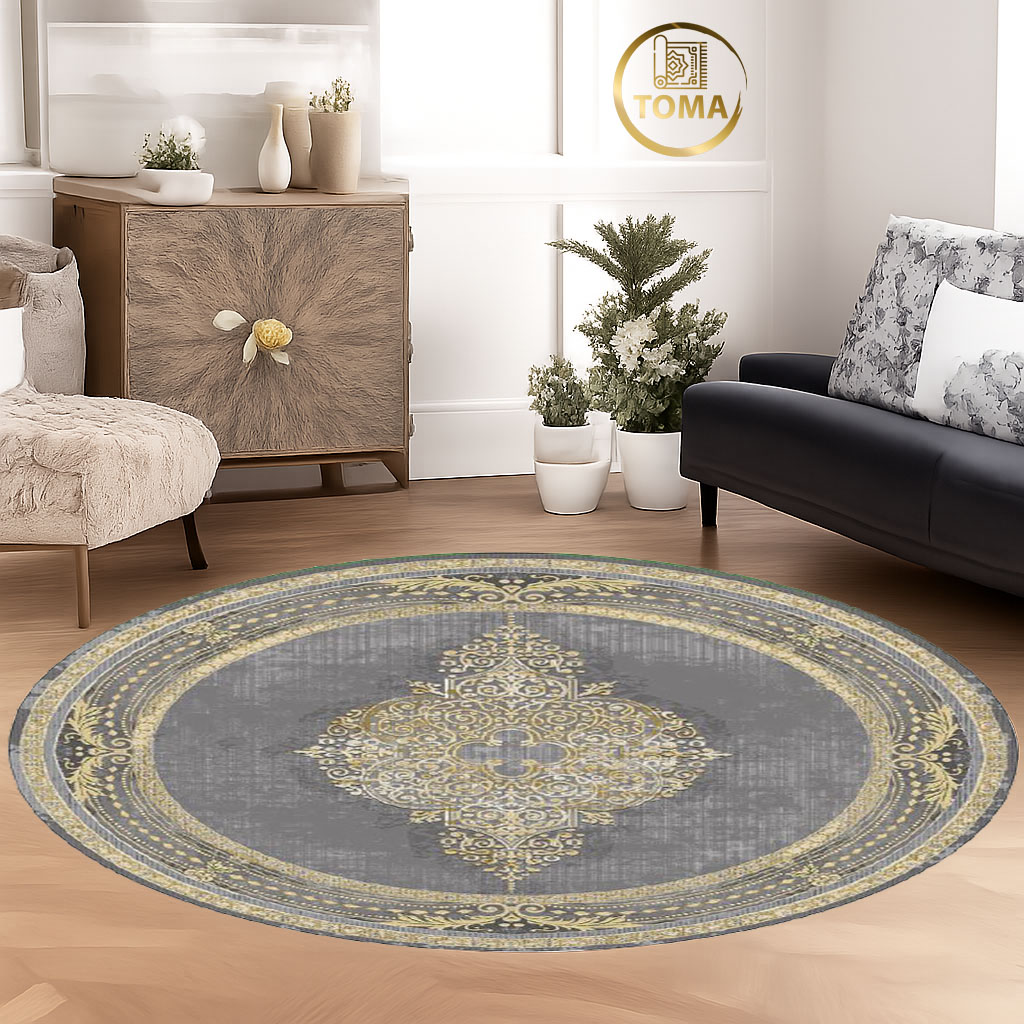 فرشینه  گِرد هال و پذیرایی کد D207 رویه مخمل درجه یک استپ دار بدون سُر