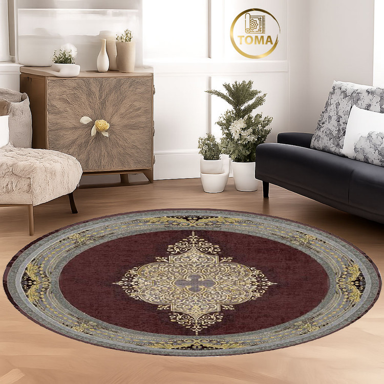 فرشینه گِرد هال و پذیرایی کد D208 رویه مخمل درجه یک استپ دار بدون سُر