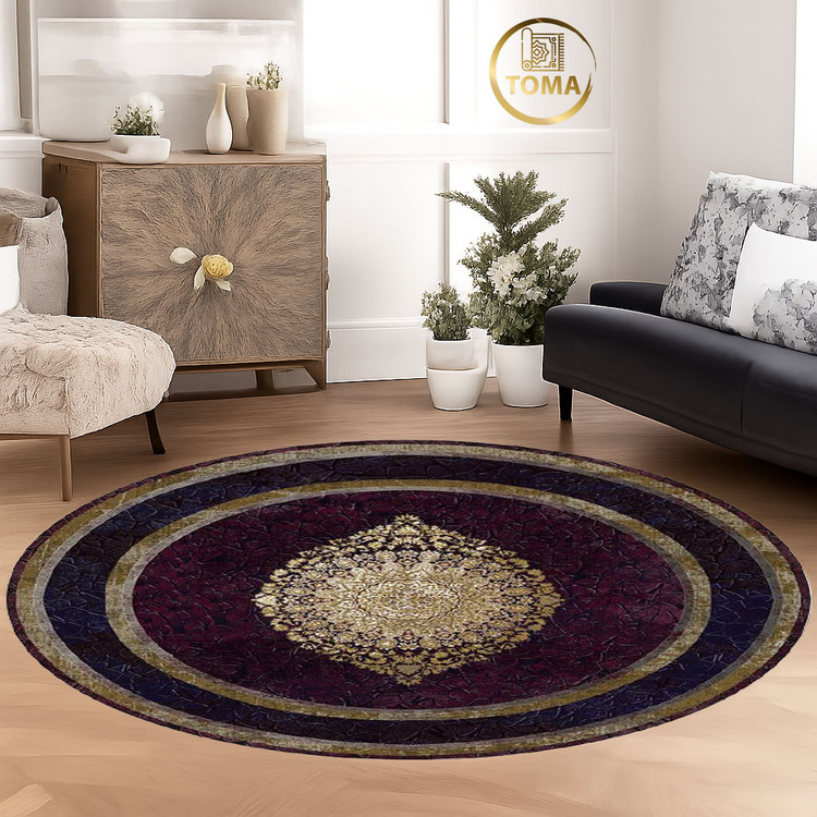 فرشینه گِرد هال و پذیرایی کد D213 رویه مخمل درجه یک استپ دار بدون سُر