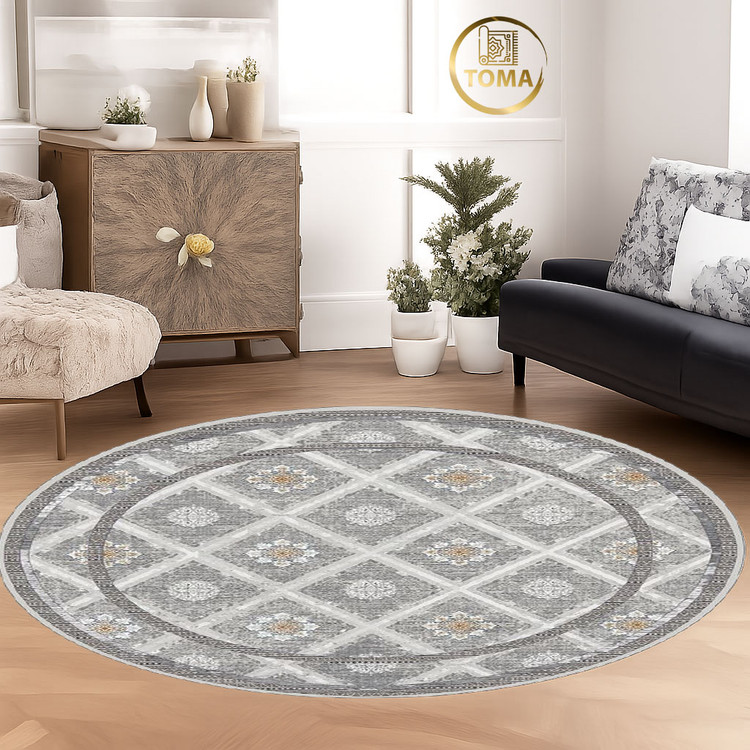 فرشینه گِرد هال و پذیرایی کد D215 رویه مخمل درجه یک استپ دار بدون سُر
