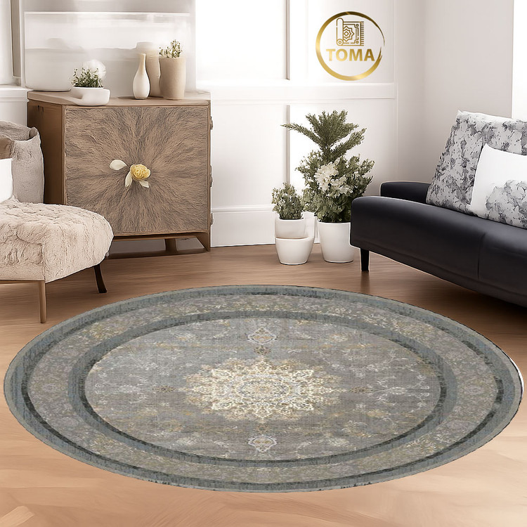 فرشینه گِرد هال و پذیرایی کد D216 رویه مخمل درجه یک استپ دار بدون سُر