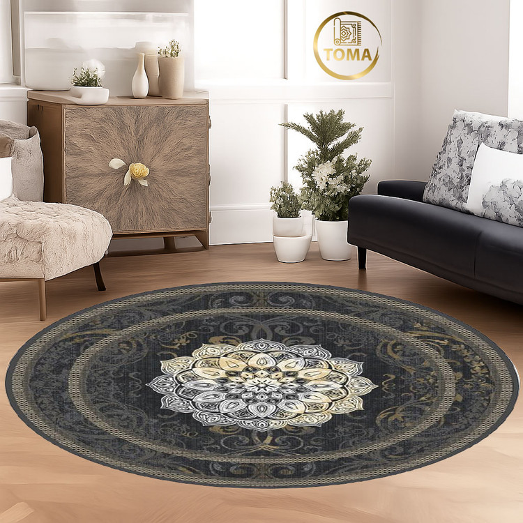 فرشینه گِرد هال و پذیرایی کد D217 رویه مخمل درجه یک استپ دار بدون سُر