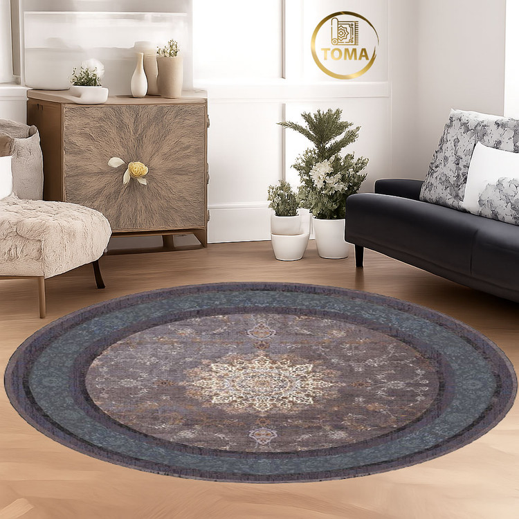 فرشینه گِرد هال و پذیرایی کد D218 رویه مخمل درجه یک استپ دار بدون سُر