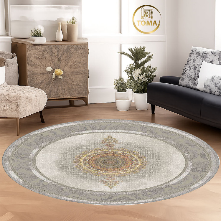 فرشینه گِرد هال و پذیرایی کد D220 رویه مخمل درجه یک استپ دار بدون سُر
