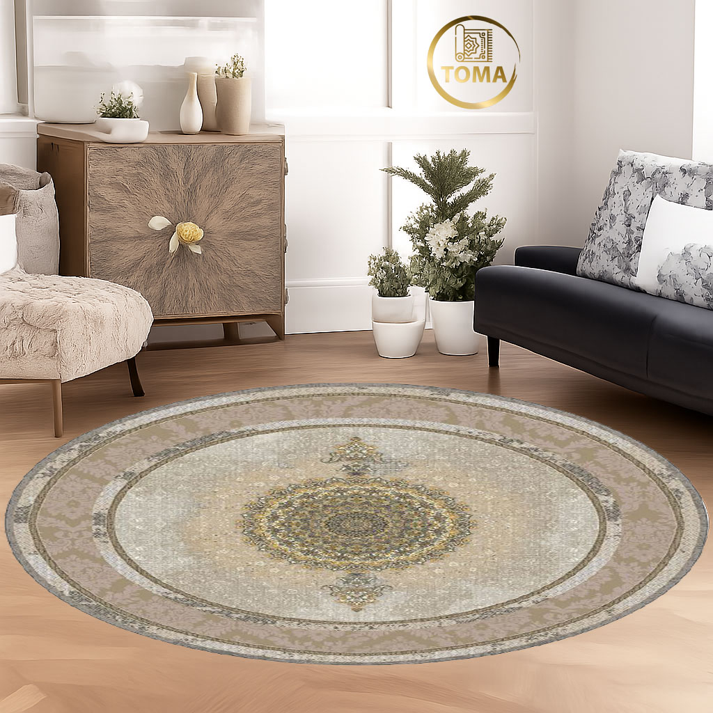 فرشینه  گِرد هال و پذیرایی کد D222 رویه مخمل درجه یک استپ دار بدون سُر