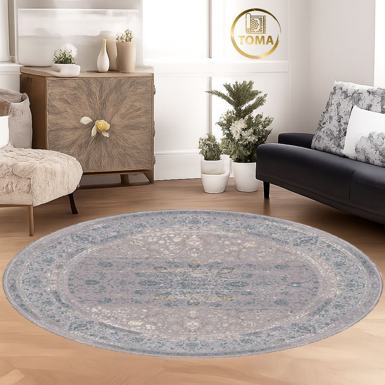 فرشینه گِرد هال و پذیرایی کد D224 رویه مخمل درجه یک استپ دار بدون سُر