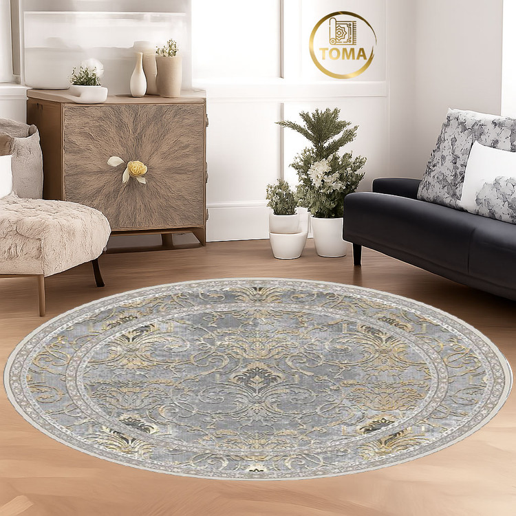 فرشینه گِرد هال و پذیرایی کد D225 رویه مخمل درجه یک استپ دار بدون سُر